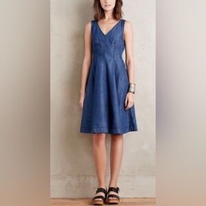 Anthropologie Holding Horses Denim Midi Dress Princess Seamed Knee Length 12
